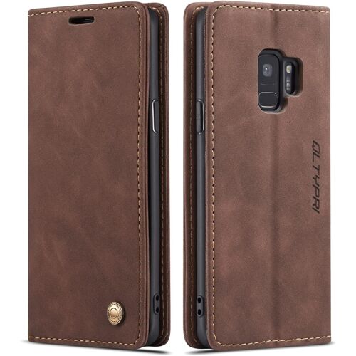 KAL-Etui Coque Pour Samsung Galaxy S9 Plus, Portefeuille Fentes Cartes Housse Antichoc Cuir Pu Vintage Portefeuille Etui Compatible Avec Samsung Galaxy S9 Plus - Café