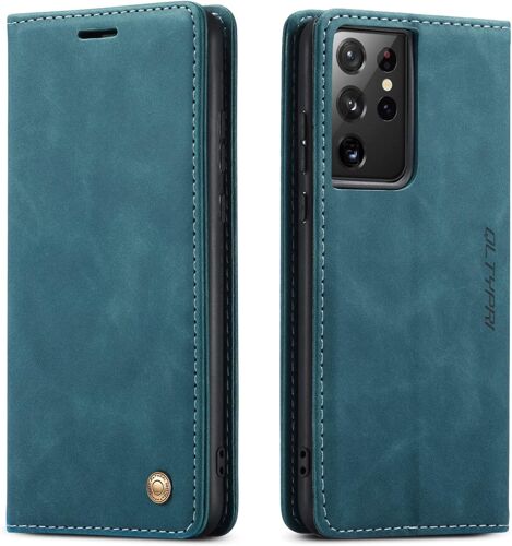 Etui Coque Pour Samsung Galaxy S21 Ultra, Portefeuille Fentes Cartes Housse Antichoc Cuir Pu Vintage Portefeuille Etui Compatible Avec Samsung Galaxy S21 Ultra - Bleu