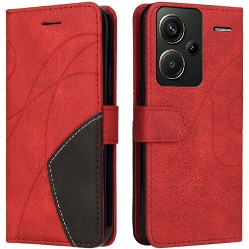 KAL-Housse Pour Telephone Xiaomi Redmi Note 13 Pro Plus 5G Etui, Pu/Tpu Rétro Retourner Cuir Coque Magnétique Anti Chute Portefeuille Protection Case Cover, Rouge