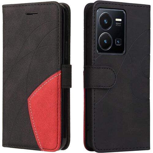 KAL-Housse Pour Telephone Vivo Y35 4G Etui, Pu/Tpu Rétro Retourner Cuir Coque Magnétique Anti Chute Portefeuille Protection Case Cover, Noir