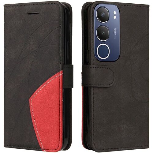 KAL-Housse Pour Telephone Vivo Y19S Etui, Pu/Tpu Rétro Retourner Cuir Coque Magnétique Anti Chute Portefeuille Protection Case Cover, Noir
