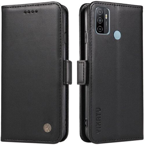 KAL-Coque Pour Oppo A53S/Oppo A53 2020 Etui, Simple Retourner Cuir Magnétique Anti Chute Portefeuille Protection Housse, Noir