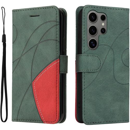 Kal-Housse Pour Telephone Samsung Galaxy S25 Ultra Etui, Pu/Tpu Rétro Retourner Cuir Coque Magnétique Anti Chute Portefeuille Protection Case Cover, Vert