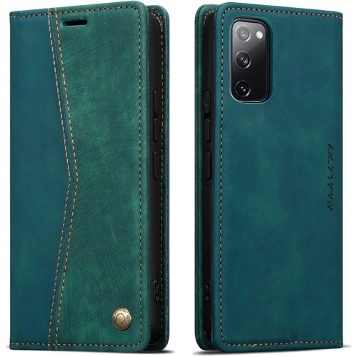 Coque Compatible Avec Samsung Galaxy S20 Fe Housse, Pochette Fermeture Magnetique Avec Emplacements Cartes, Premium Pu Protection Etui Flip Case Pour Samsung Galaxy S20 Fe - Verte