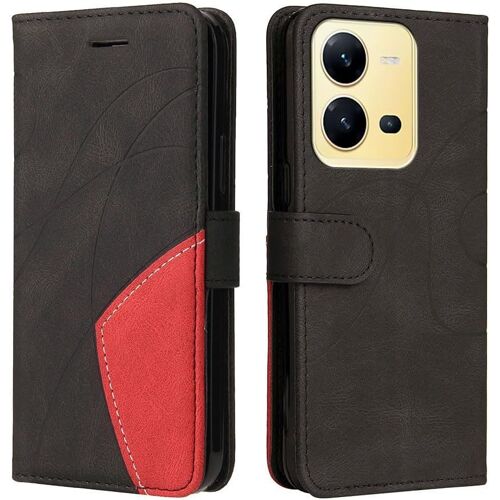 KAL-Housse Pour Telephone Vivo X80 Lite Etui, Pu/Tpu Rétro Retourner Cuir Coque Magnétique Anti Chute Portefeuille Protection Case Cover, Noir