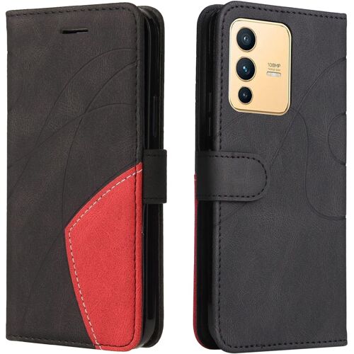 KAL-Housse Pour Telephone Vivo V23 5G Etui, Pu/Tpu Rétro Retourner Cuir Coque Magnétique Anti Chute Portefeuille Protection Case Cover, Noir