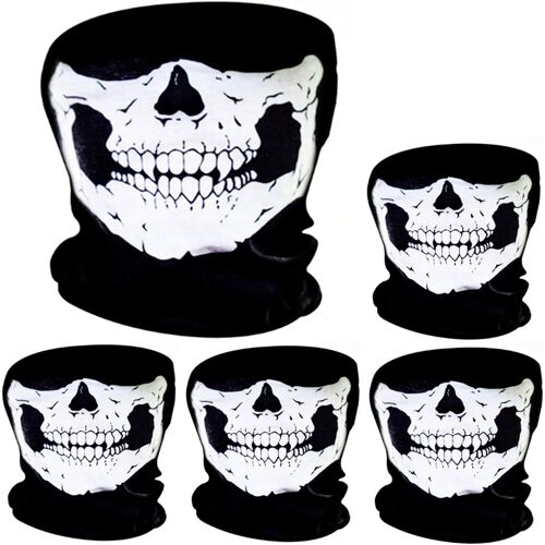 5 Pièces Masque de Crâne Masque de Visage de Crâne Vélo Moto Masque Squelette Demi-Visage Chapeau de Sport en Plein Air Halloween