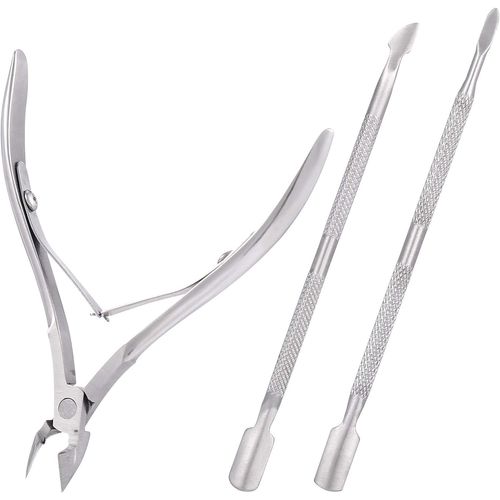 3 Pcs Trousse D'entretien Des Cuticules- Pince Coupante Pour Cuticules, Poussoirs Et Lime En Acier, Coupe-Cuticules Acier Inoxydable Ciseaux De Peau Morte Outils De Manucure Pédicure