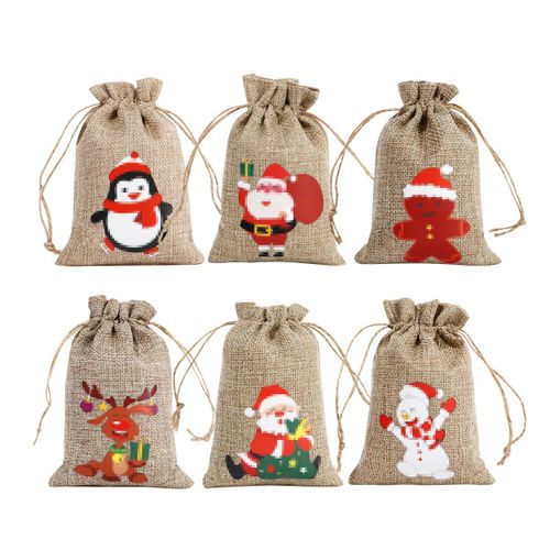 Jute Sac de Cadeau de Noël, 6Pcs Réutilisable de Jute Sacs de Noël avec Cordon de serrage, BRICOLAGE, Sacs de Jute, pour le Calendrier de l'Avent Sac, Surprise de Noël des Sacs, des DIY Décoration d