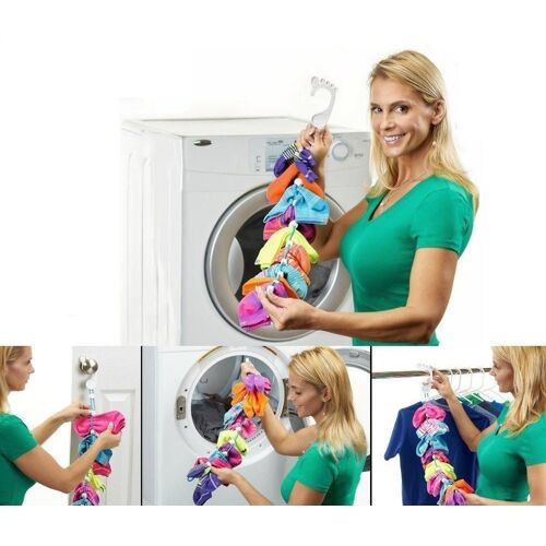 Lot de 2 outils de lessive pour chaussettes et cintre de rangement pour laver, sécher et ranger des chaussettes, des clips et des serrures appariés, pas de tri ni d'appariement, organiseur de placard