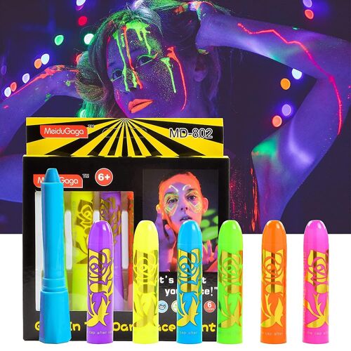 12 Pcs Glow In The Black Light Body Face Paint, Kit De Crayons Uv F