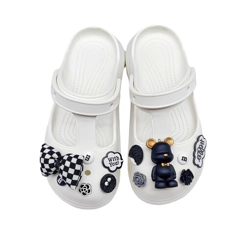 Joli N¿Ud Papillon À Carreaux Noir Avec Une Fleur De Chaussure Amovible (À L'exception Des Chaussures), Une Décoration De Charme D'ours En Peluche, Une Breloque Scintillante Et Un Cadeau Pour Les Anni