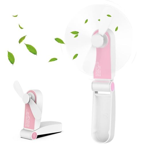1 mini ventilateur portable pliable rose, rechargeable, avec câble USB réglable à 2 vitesses, pour l'extérieur, la maison et les voyages