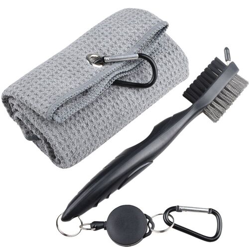 (Gris) Club de Golf de Brosses de Nettoyage, 2 en 1 de Golf de Brosses, de Nylon et d'Acier à Double Face, de Golf Outils de Nettoyage, de Golf de l'Outil de Nettoyage avec de l'Aluminium Mousqueton pour les Chaussures