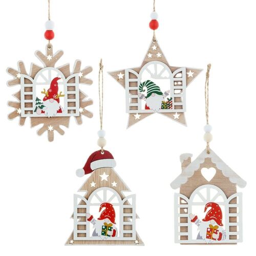 4pcs Créatif en Bois Pendentifs Décorations de Noël des personnes Âgées Tentures de Vacances de l'Arbre de Noël Suspendus Pendentifs