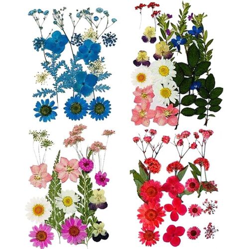 Fleurs Séchées Naturelles, 4 Ensembles De Bouquets Séchés, Artisanat Floral, Pétales Et Feuilles Faits À La Main Pour La Résine, Le Scrapbooking, La Fabrication De Bijoux, L'artisanat De Pendentifs.