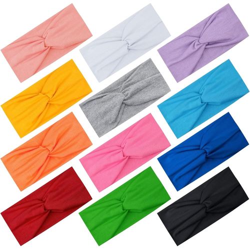 12 Pièces Bandeau Cheveux Femme Bandeaux De Sport Élastique Bandeau Cheveux Large Serre Tête Croix Noué Élastique Pour Fille Femme Yoga Sport, 12 Couleurs