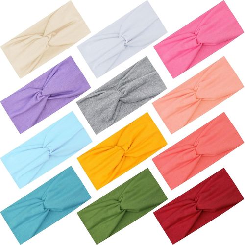 12 Pièces Bandeau Cheveux Femme Bandeaux De Sport Élastique Bandeau Cheveux Large Serre Tête Croix Noué Élastique Pour Fille Femme Yoga Sport, 12 Couleurs