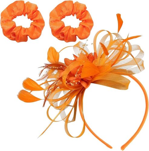 1 Bandeau En Plumes Orange, 2 Élastiques À Cheveux Orange, Casque De Mariage, Casque Orange Pour Femme, Chapeau Pour Femme Au Mariage, Bandeau En Plumes.