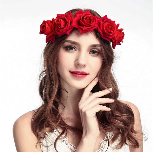 Tweal Rose Fleur Bandeau Couronne,Bandeau Cheveux Femme Mariage,Bandeau Cheveux Fille Pour Fête Mariage Voyage