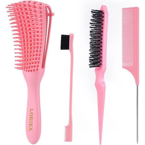 Brosse À Cheveux Démêlante Pour Cheveux Naturels Pour Cheveux Afro 3a À 4c - Cheveux Crépus, Ondulés, Bouclés, Avec 3 Brosses À Toupier - Brosse À Double Bord Et Peigne (Noir) 