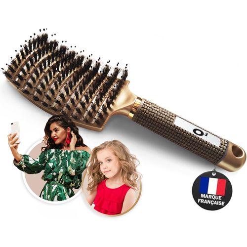 Brosse À Cheveux Doree En Poils De Sanglier, 100% Naturelle - Pour Démêler En Douceur ! (Gold) 