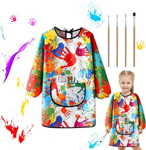 KALANKA-Tablier Peinture,Blouse Peinture,Blouse Imperméable Réutilisable Manche Longue avec Poche,Fourniture Rentrée 3-11 Ans pour Art Peinture Coloriage