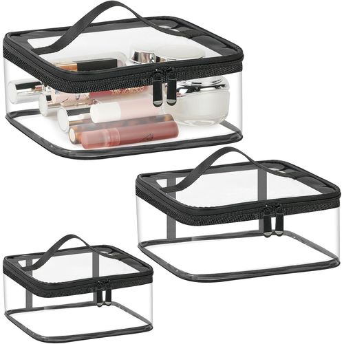 KALANKA-Trousse de Toilette Transparente, 3PCS Étanche Sac de Maquillage, Sac Cosmétique, Trousse Toilette, Sac de Toilette Clair Trousse de Voyage TSA Kit, Trousse de Maquillage pour Homme et Femme