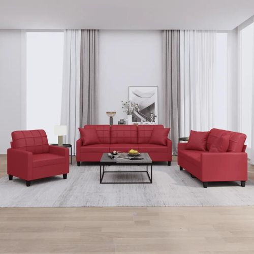 Prolenta Premium - Ensemble De Canapés 3 Pcs Et Coussins Rouge Bordeaux Similicuir