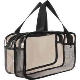 nzqaf-Trousse de Toilette Voyage, PVC Trousse Maquillage Grande Capacité, Sac de Rangment Transparente Double Couche avec poignée, Sac Cosmétiques pour Homme et Femme, 27 * 15 * 16cm