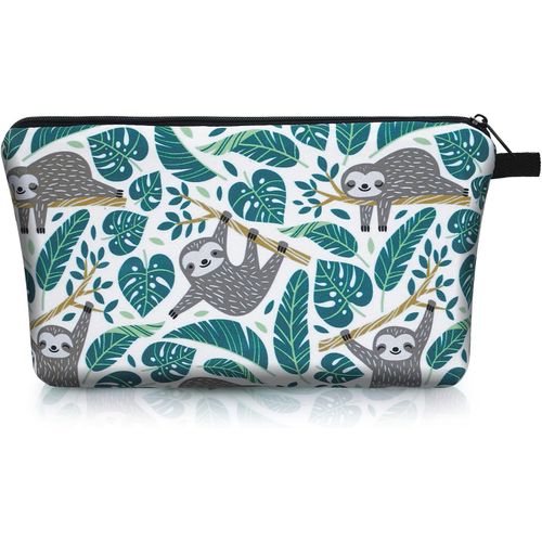 Trousse à Maquillage en Toile Petite Pochette à Fermeture éclair Organiseur de Toilette Accessoire de Voyage pour Adolescentes Rangement Beauté Paresseux Vert Organiseur de Sac Motif.[I36]