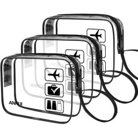 nzqaf-Lot de 3 Trousse de Toilette Transparente, TSA Sac de Toilette Avion pour Le Transport de Liquides, PVC Imperméable Trousse de Maquillage Voyage pour Femme Homme