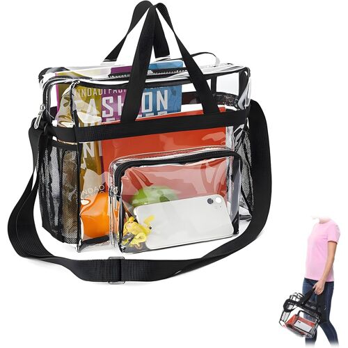 KALANKA-Sac en PVC Transparent, Sacs Fourre-Tout Transparents Sac Transparent Femme de Toilette Transparente Noir Transport de Voyage avec Poches pour la Salle de Sport, Sportifs