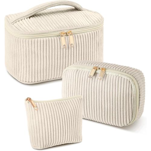 KALANKA-Trousses de Maquillage, Lot de 3 Trousse Maquillage en Velours Côtelé, Trousse de Toilette Femme, Trousses Cosmétique de Voyage, Petite Sac de Maquillages pour Femme, Fille