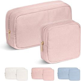 nzqaf-Trousses de Maquillage, 2PCS Trousse Maquillage en Velours Côtelé, Trousse de Toilette Femme, Trousse Cosmétique de Voyage, Petite Trousse de Maquillage pour Femme, Homme, Fille, Garcon