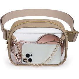 SJZG-Sac Banane Transparent Pour Femme, Approuvé Par Les Stades Imperméable En Pvc Transparent, Marron