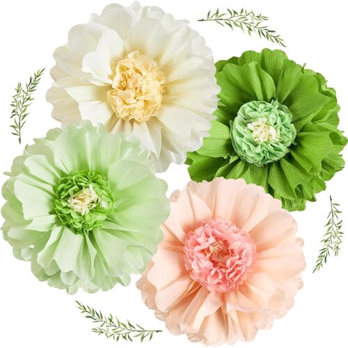 Tianyi-Lot De 4 Décorations De Fête En Papier Vert Sauge De 50,8 Cm - Fleurs Géantes En Papier De Soie - Décorations De Fête De Printemps - Décorations De Fête D'anniversaire
