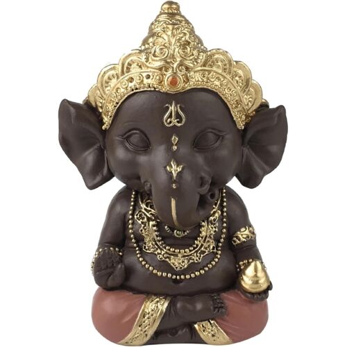 KALANKA-Statuette Ganesh 3 ¿ Porte Bonheur - Décoration Zen et Feng Shui ¿ pour Créer Une Ambiance Relaxante et Spirituelle ¿ Idée Cadeau ¿ Hauteur: 11,5cm ¿ Couleur : Vert et Marron ¿ Zen¿Light