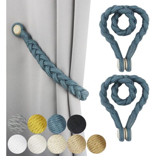 Jeu De 2 Sujetacortina Magnétique Bleu Coton Tissé À La Main Avec Boucle Ardillon En Bois