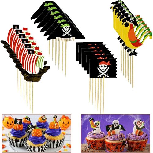 Toppers de gâteau de pirate, 120 Toppers de gâteau de pirate, Toppers de gâteau d'enfants, partie de thème de pirate et décorations de gâteau d'anniversaire de partie de jardin d'enfants