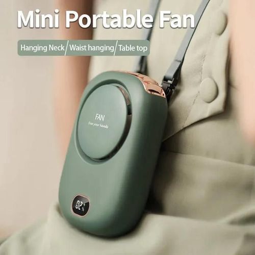 Mini ventilateur tour de cou vert ¿ Sans lame, 2000mAh, USB rechargeable, rafraîchisseur portable pour ét&eacute