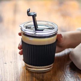 Tasse À Café En Verre Avec Couvercle - Noire - 350ml