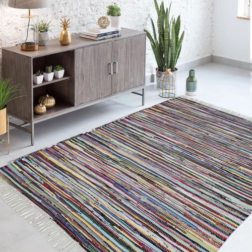 Tapis Kilim Timulti Multicolore 200x300 En Coton Idéal Pour Un Grand Salon