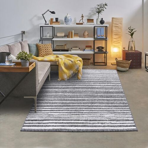 Tapis Longs Poils Shaggy 120x170 Rectangle Tissé Gris Et Blanc