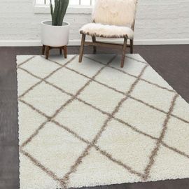 Tapis Berbère Style Shaggy Al Crème 140x200 Oeko Tex®