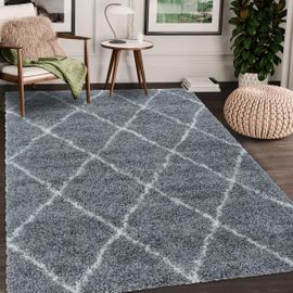Tapis Berbère Style Shaggy Al Gris 200x290 Oeko Tex® En Polypropylène Doux Et Soyeux