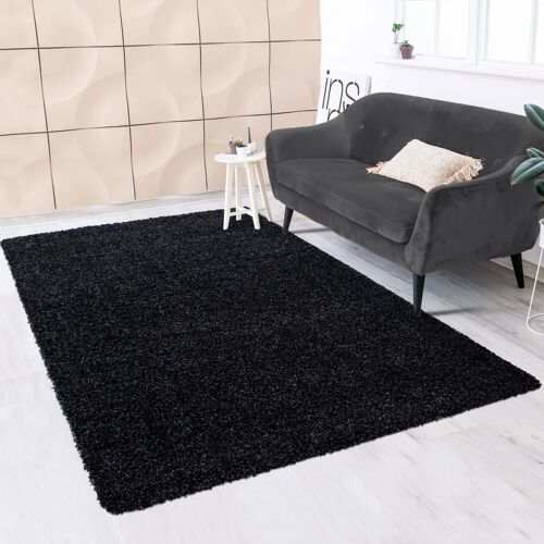 Tapis Shaggy Shaggy Li Noir 120x170 Oeko Tex® En Polypropylène Doux Et Soyeux