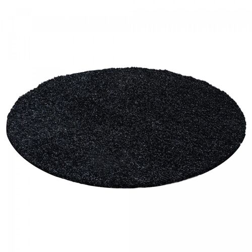 Tapis Shaggy Shaggy Li Noir 120x120 Rond Oeko Tex® En Polypropylène Doux Et Soyeux