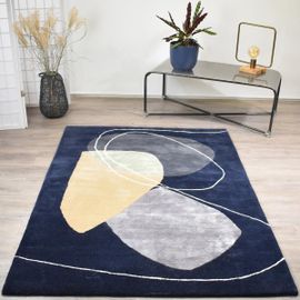 Tapis Salon Fait Main Azur Bleu 200x290 En Laine Care&fair