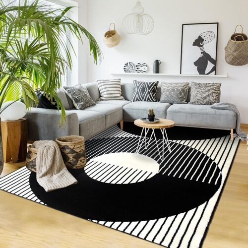 Tapis Chambre 80x150 Tissé Noir Et Blanc Rectangle Motif Géométrique Lyn1 Vinilo